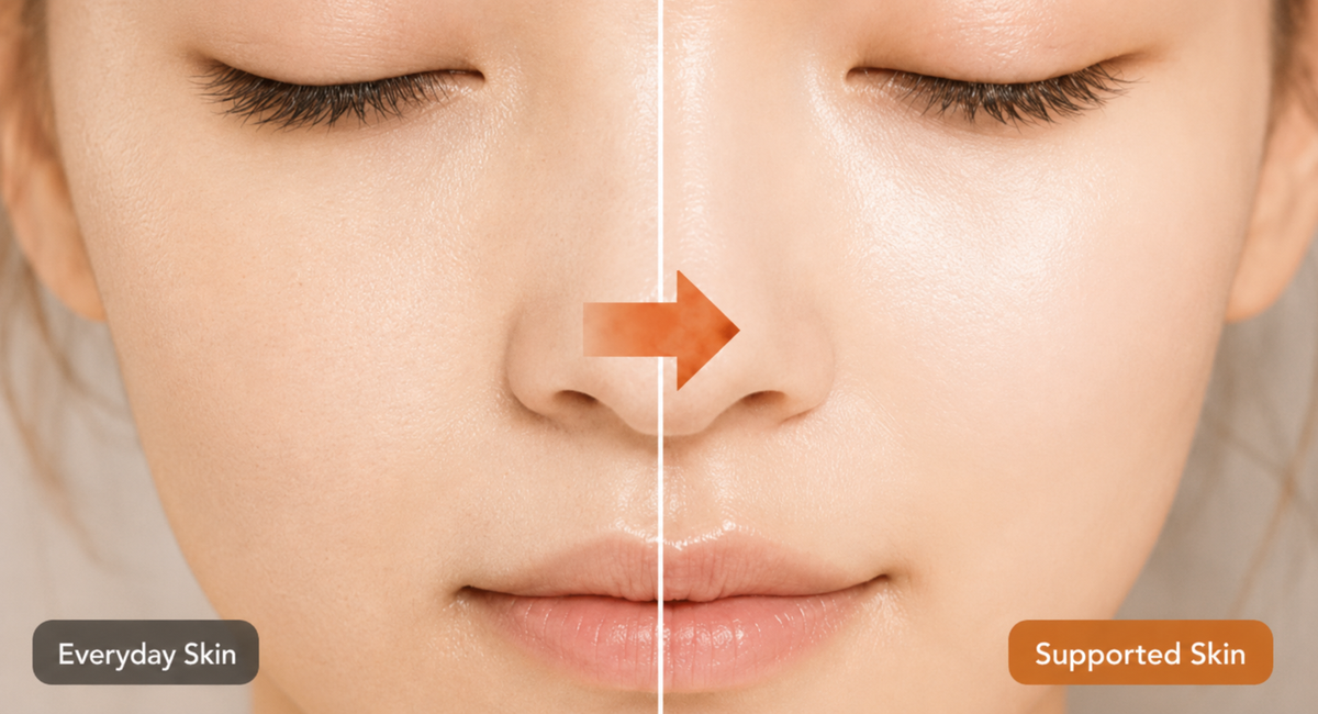 Dry dull skin to hydrated plump skin comparison